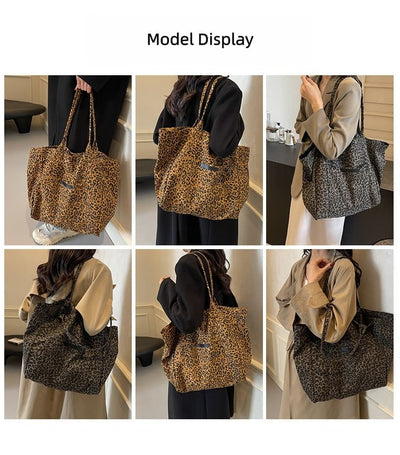 Leopard Print Canvas Bag - Unique Design Large Capacity Fashionable Versatile Commuter Hand-Carry Bag