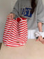 New Korean-Style Ins Striped Canvas Tote Bag - Casual, Single-Shoulder, Large-Capacity Shopping Tote