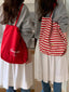 New Korean-Style Ins Striped Canvas Tote Bag - Casual, Single-Shoulder, Large-Capacity Shopping Tote