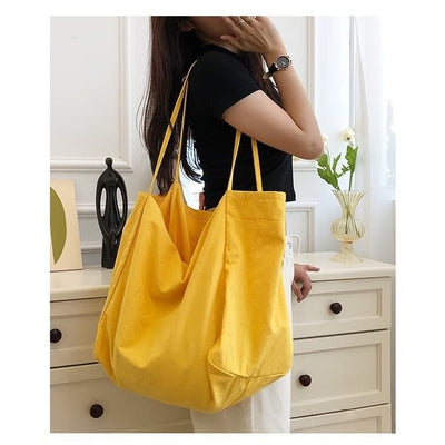 Slouchy Style Solid Color Canvas Tote Bag - Large Capacity Versatile Commuter Shopping Bag